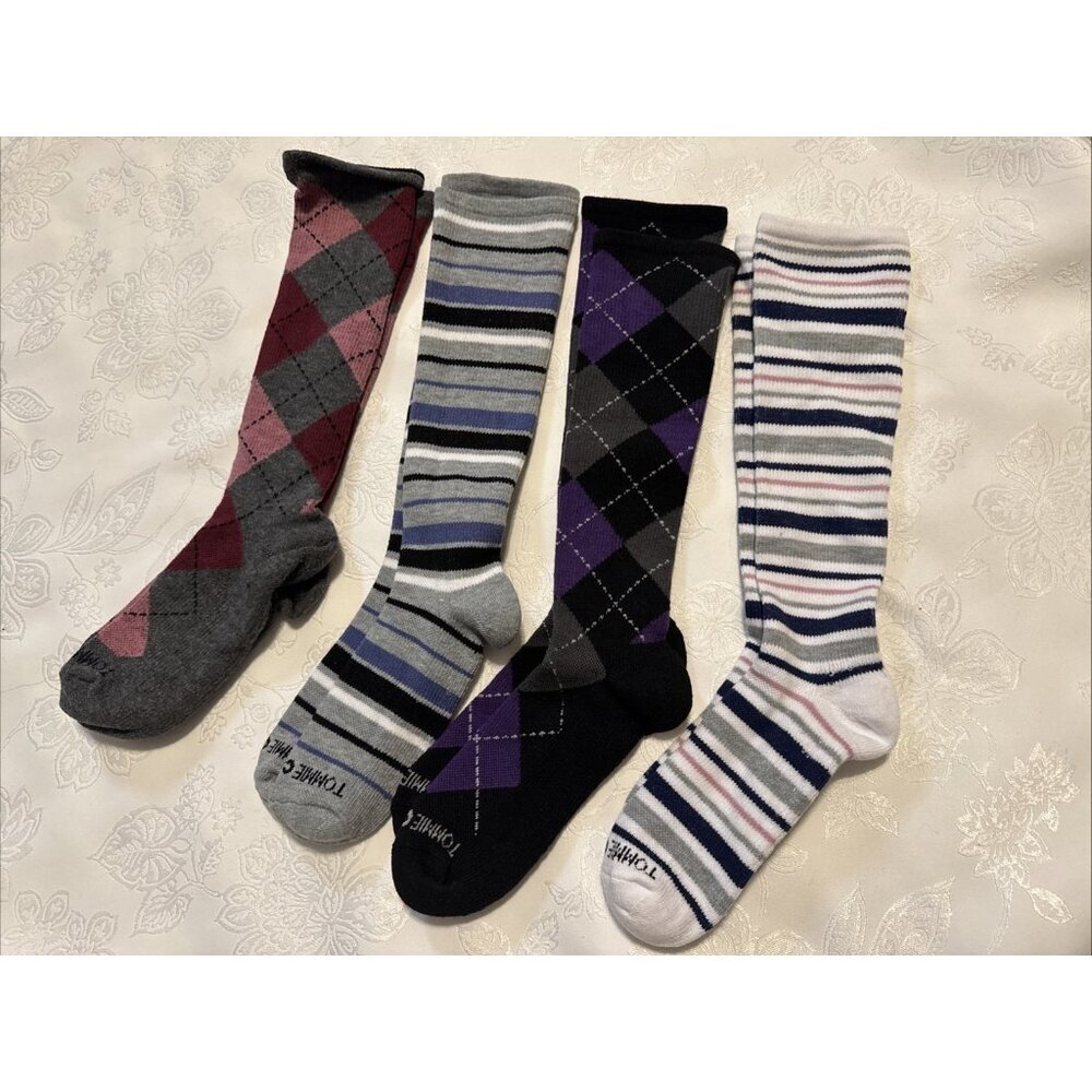 Tommie Copper 4 Pack SnugStay Knee High Compression Socks Argyle Stripe 7-9.5
